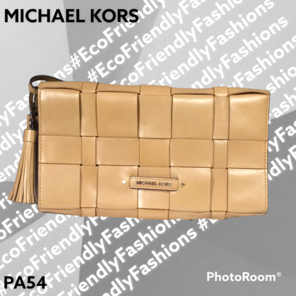 Michael Kors Vivian Women's Woven Brown Leather Clutch Crossbody